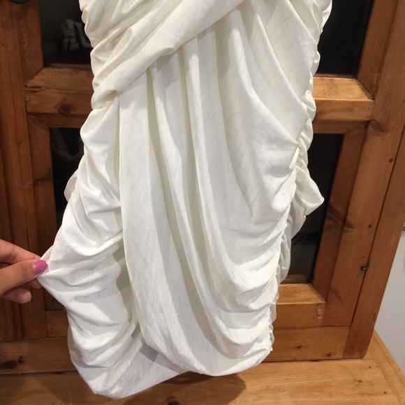 White Drape Ruched Short Dress Medium - Picture 2 of 6